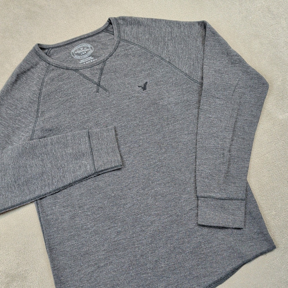 American Eagle Mens Large Y2K Gray Waffle Knit Thermal Long Sleeve Shirt Legend
